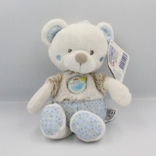 Doudou ours blanc beige bleu