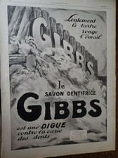 GIBBS savon dentifrice publicité papier ILLUSTRATION 1920