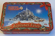 Ancienne Boîte Métal à Gâteaux LA MÈRE POULARD " Décor Joyeuses Fêtes "