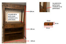 Meuble bar en bois massif avec rail pour suspendre verres avec 2 tirroirs