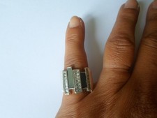 bague en argent massif, baguettes, onyx et zirconiums, t. 50