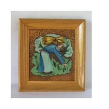 Original Pair Albert Gilles Arts & Crafts Hammered Copper Enamel Framed Plaques