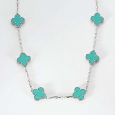VAN CLEEF & ARPELS - Vintage Alhambra - Collier or blanc et turquoise