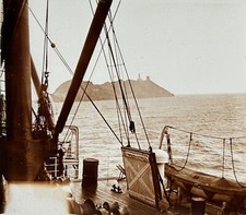 CAP CORSE Vue depuis le pont d’un voilier c1910 Photo Plaque Stereo Vintage