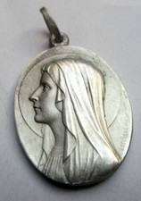Ancien pendentif signé TAIRAC Médaille argentée vierge Marie Lourdes bijou 5290