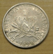 première frappèe ètat SUP 1 FRANC  SEMEUSEARGENT 1898 cote 45 euro