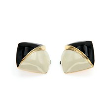 Boucles d'oreilles clips Vintage 80s Graphiques en Laiton plaqué or et Émail