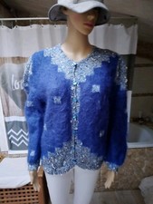 Magnifique Pull Mohair Bleu Anny Blatt tricoté Main   taille 38 / 40  Neuf