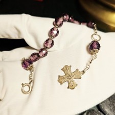 Bracelet Communiante Dizainier Xixe Argent Verre Violet L18-21 Cm Croix 20 Mm