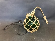 Ancienne lampe boule en verre verte dans tissu macramé vintage  déco bateau