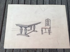 ANCIEN DESSIN MEUBLE MOBILIER