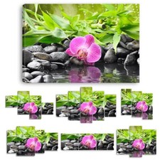 TABLEAU TOILE IMPRIMEE GALET ORCHIDEE EAU - ZN27 -  BAMBOUS TOILES IMPRIMEES