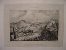 Grande lithographie de l' Abbaye Saint-Pierre de SENONES 1840