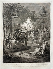 SANCHO DON QUICHOTTE Cheval Bois GRAVURE Picart COYPEL Cervantes XVIII°