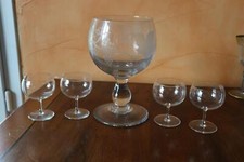 coupe verre rince raisin gravé décor vigne grappe raisin & 4 verres en CRISTAL