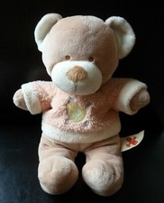 F4. DOUDOU PELUCHE NICOTOY OURS PULL ORANGE BEIGE POULE POUSSIN 26cm  EXC. ETAT