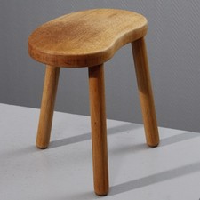 Tabouret moderniste vintage bois massif forme haricot Art populaire 1950s