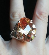 Bague cocktail en argent 925 quartz orange