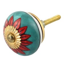 Bouton de meuble en céramique Poignée de porte Fleur 23 bleu blanc rouge