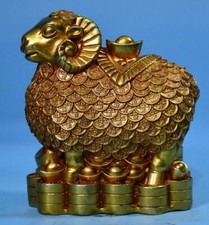 7.6" marqué cuivre doré stand richesse argent 12 Zodiaque année mouton statue