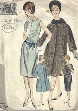 Patron De Couture Vintage Vogue Années 1960 B34 Manteau Robe Et Écharpe (1586R)