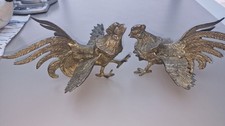 Couple de coqs de combat en métal argenté Laiton objet vintage Réaliste