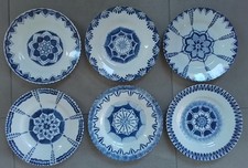 lot de 6 assiettes Digoin Sarreguemines, faïence peinte à la main, modèle unique