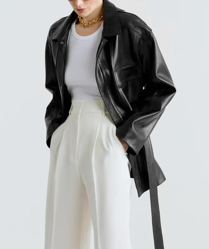 Manteau court trench cuir - court, en