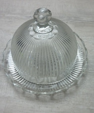 ancienne Cloche à fromage/à gâteaux et plateau en verre soufflé
