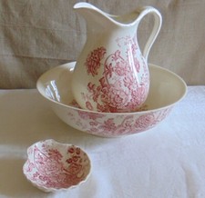 NECESSAIRE TOILETTE BROC VASQUE PORTE SAVON FAIENCE CROWN DEVON STAFFORDSHIRE