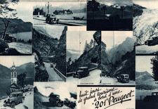 PEUGEOT 201 / Tract-Affiche A3 , GRAND TOURISME par MONTS & par VAUX vers 1930