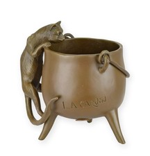 Sculpture en bronze chat avec pot d'après Carvin réplique design rétro décoratio