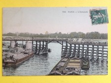 Superbe cpa PARIS L'ESTACADE Jetée PÉNICHES Bateaux Omnibus Houseboat Barge