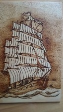 Pyrographie brûlée en bois - Navire