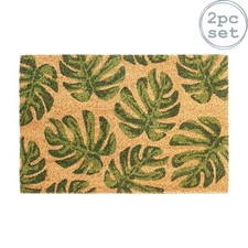 2x Coir Tapis Porte naturelle noix coco Extérieur Bienvenue 10 x 40 cm Monstera