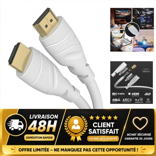 Câble hdmi 2m blanc - câble,