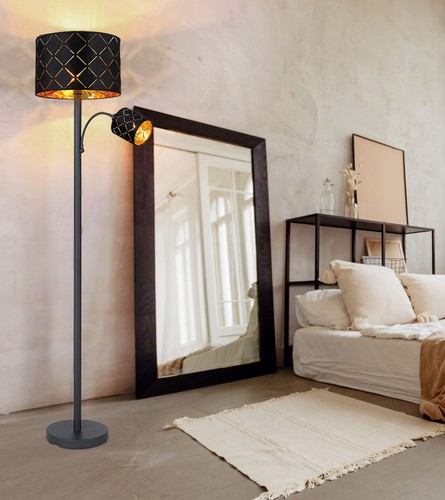 Lampadaire velours noir or - noir,