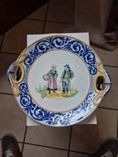 Plat Assiette de Quimper à oreilles HB décor couple breton, no porquier Beau