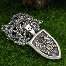 Collier Pendentif Bouclier Médaille Saint Michel Chaîne En Acier Inoxydable