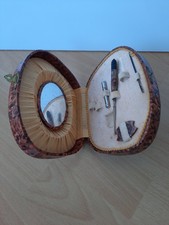 Boîte à couture de voyage avec miroir ancienne style art déco vintage INCOMPLETE