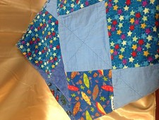Handmade Blue Tiki Quilt Blanket Soft Fleece Surfboards Masks Insects Stars 