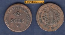 2 Sols 1793 TB + Siège de Mayenne Convention République Française L'An 2ème Egal
