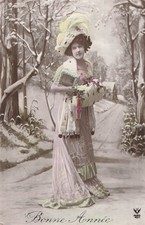 CP BONNE ANNEE FEMME ELEGANTE