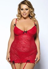 GUÊPIÈRE ROUGE AVEC PORTE-JARRETELLES ET STRING ROBE CHAMBRE GRANDES TAILLES