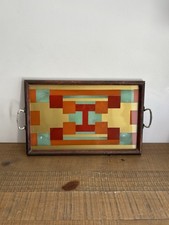 Ancien Plateau Art Déco Style Bauhaus Motifs Colorés Géométriques - Années 30