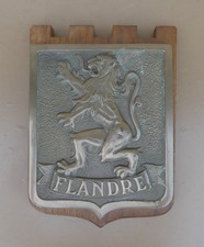 Blason écusson bronze FLANDRE sur bois LION armoiries