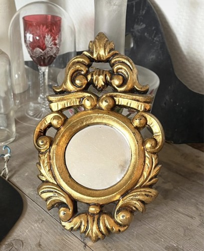 Ancien miroir rond - , doré