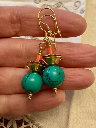 Turquoise corail plaqué or - turquoise,,