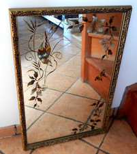 SUPERBE ANCIEN Grand Miroir en BRONZE ou LAITON à Décor OISEAU FLORAL
