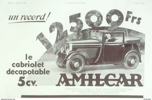 Publicite auto amilcar 5cv - amilcar,